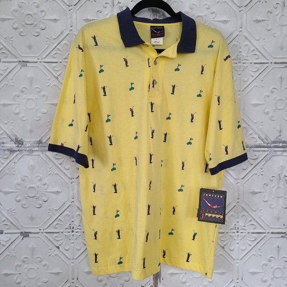 Vintage New JANTZEN Golf Golfing All Over Graphic Print Mens POLO Shirt Large - Picture 1 of 8